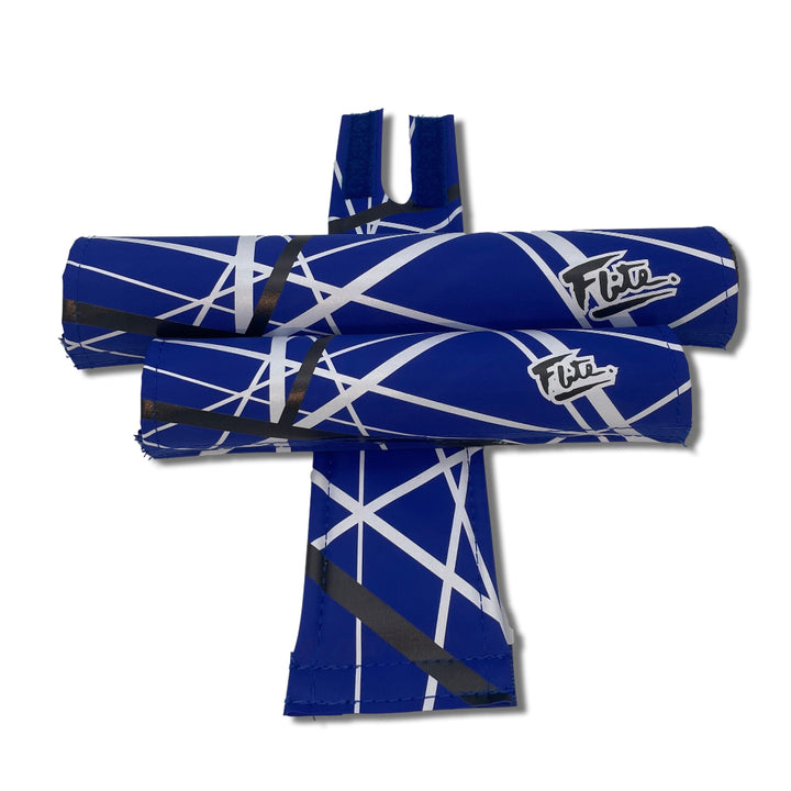 Jump Three Piece BMX pad set in blue smooth nylon with lines in black and white Van Halen inspired made in the USA by FliteBMX Flite BMX