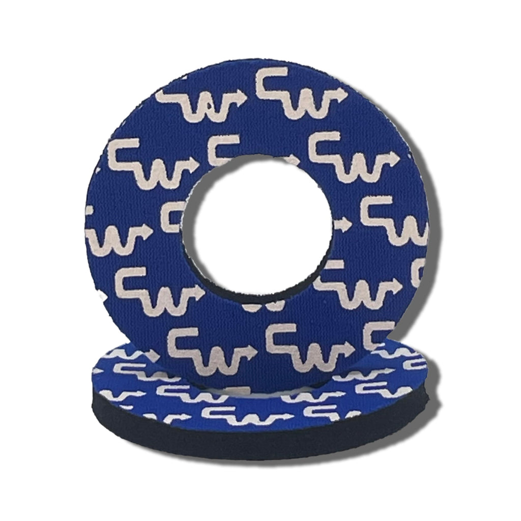 CW grip donuts solid in pairs blue neoprene with white logo made by Flite BMX in the USA