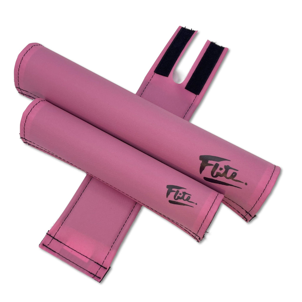 Bubblegum Pink Smooth satin finish nylon with Black Flite logo 3 piece BMX pad set frame bar stem pad included FliteBMX
