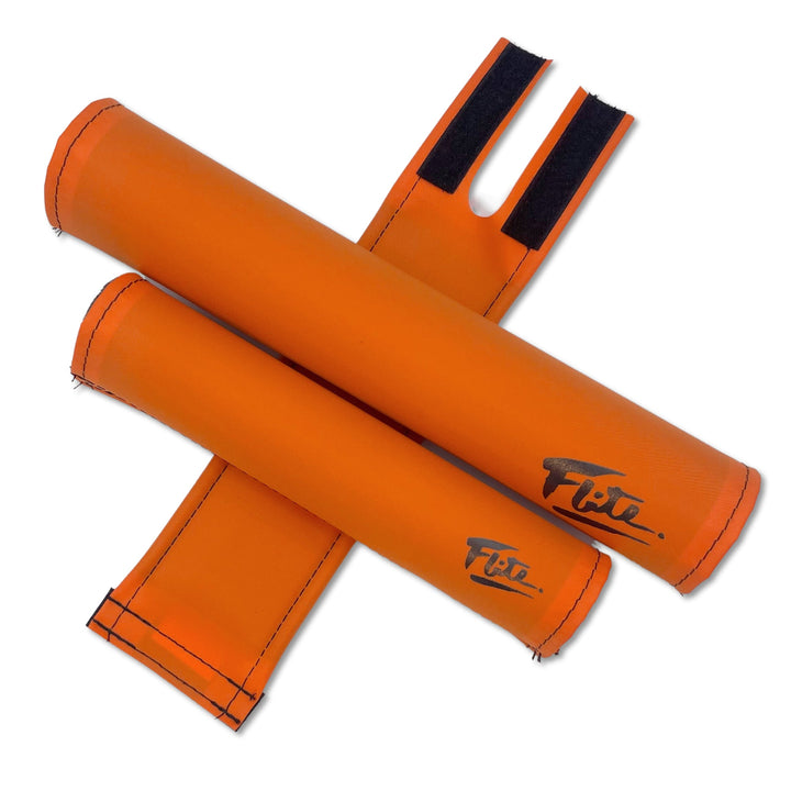 Smooth satin finish Orange nylon with black Flite logo 3 piece BMX padset includes frame bar stem pads FliteBMX made in the USA