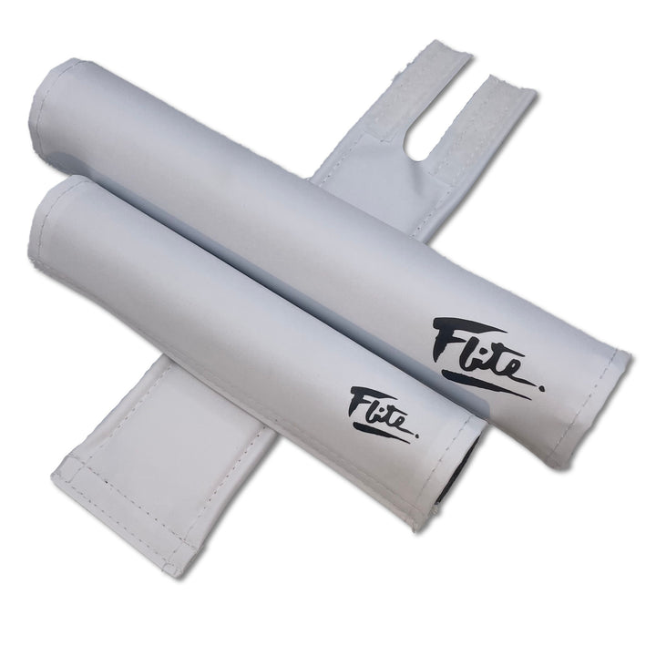 White Smoot Satin finish nylon with Black 80's logo BMX padset 3 piece pad sets frame bar stem FliteBMX
Flite