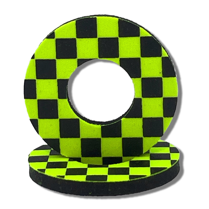 Checker Grip Donuts for MX BMX by Flite made in the USA neoprene sold as a pair black and electric yellow
