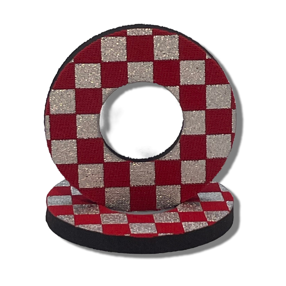 Anodized checker donuts for BMX MX by Flite made in the USA chrome red neoprene