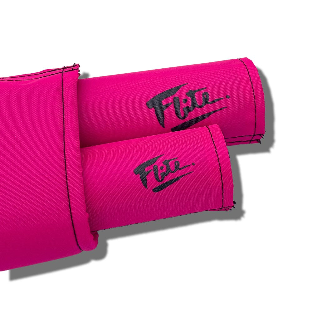 3 piece BMX pad set Padset printed black 80's Flite logo on textured Hot Pink