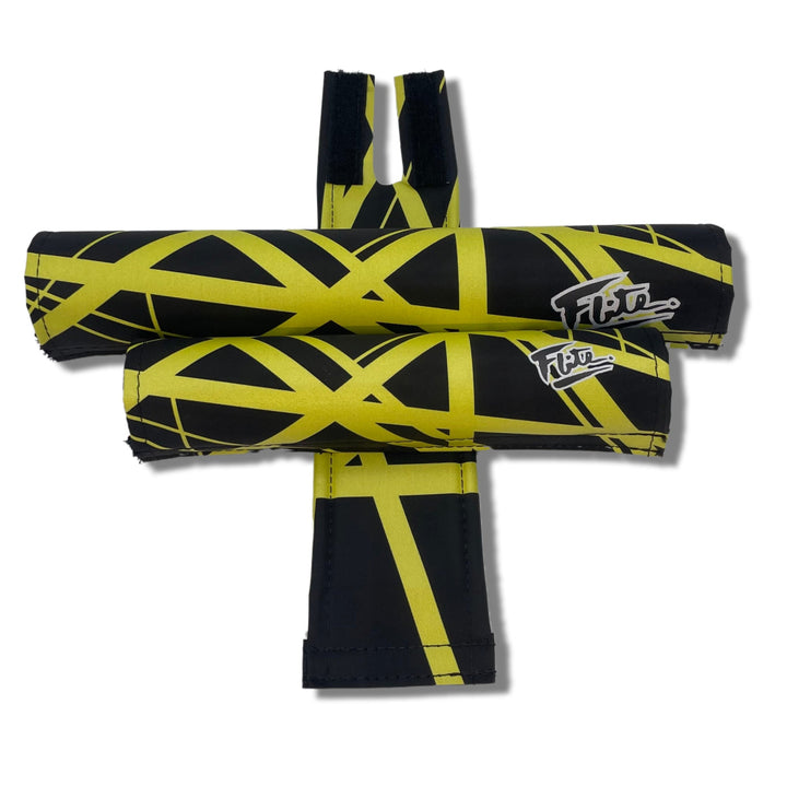 ump! BMX Pad Set By Flite 3 piece set frame bar stem pad Black with yellow stripes music inspired printed on smooth nylon made in the USA by FliteBMX BMX