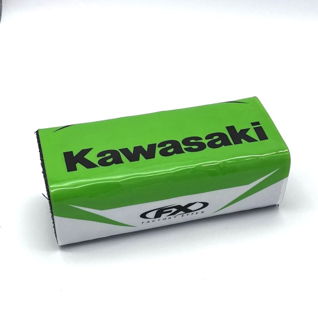 Green and white Kawasaki buldge.