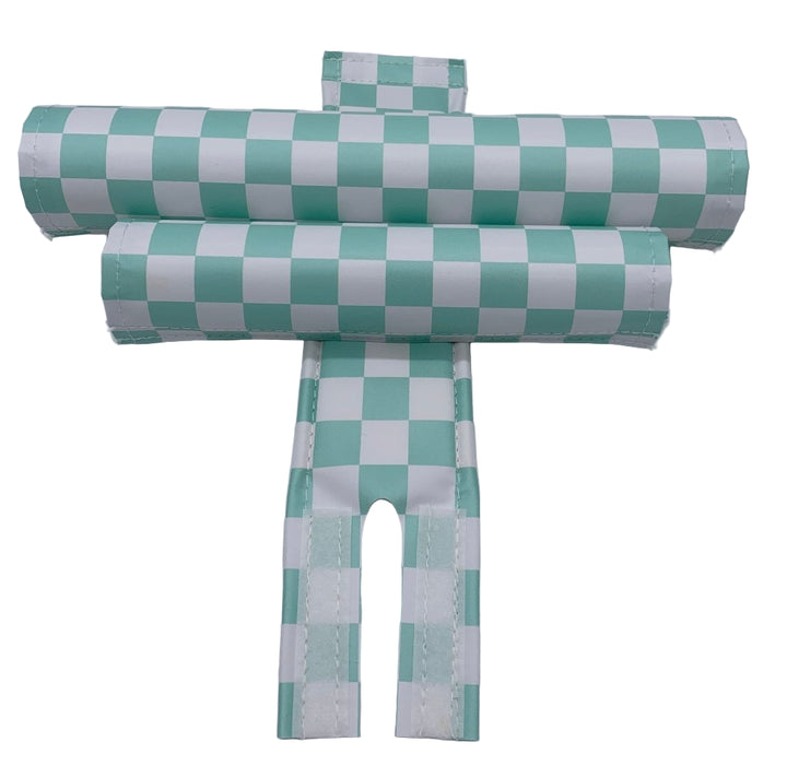 Checker pad set by Flite bar frame stem pad 80's 90's retro BMX made in the USA Maliblu Blue and white