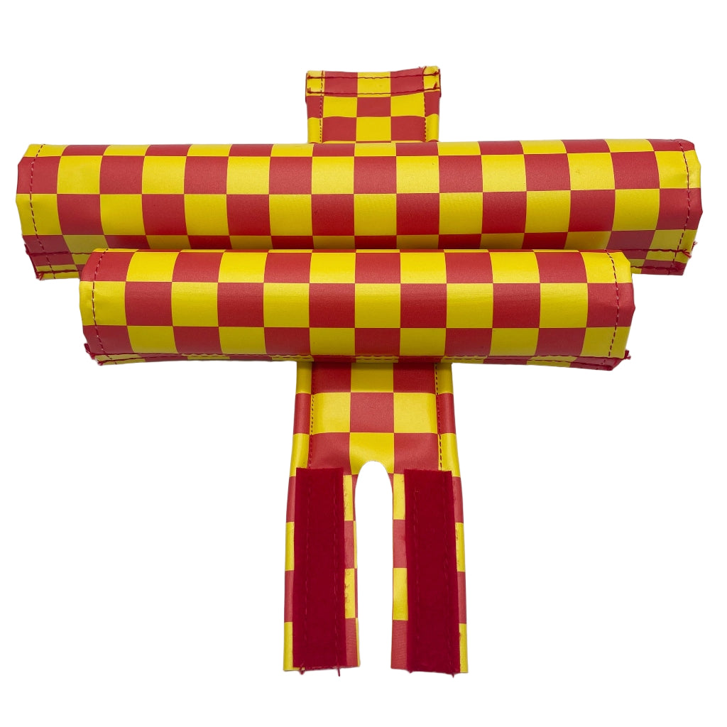 Red and Yellow Checker Three piece BMX pad set frame bar stem pads by Flite