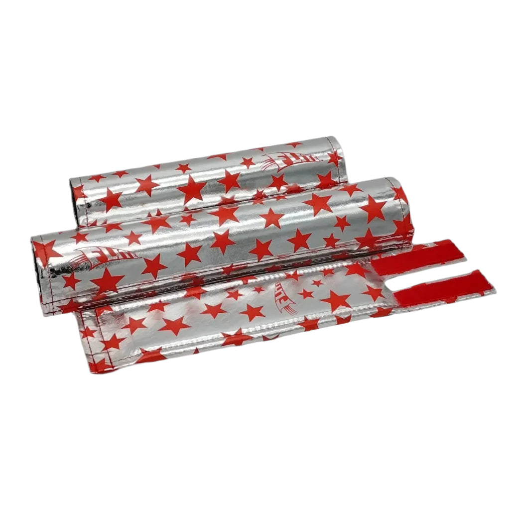 Anodized stars 3 piece Pad set padsets made by Flite chrome fabric printed star in red  frame stem bar pad included