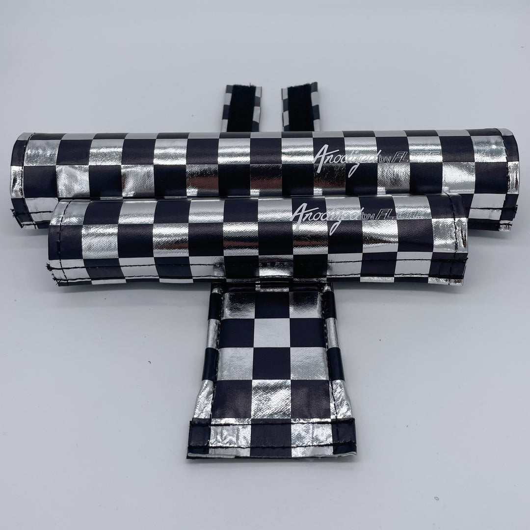 Anodized checkers by Flite BMX Pads padset 80's reproduction frame bar stem chrome black