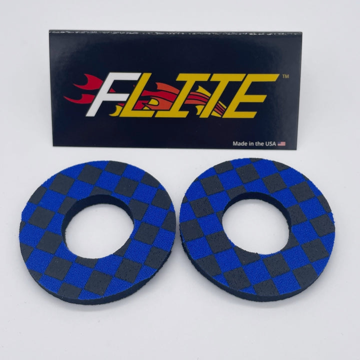 Checker Grip Donuts for MX BMX by Flite made in the USA neoprene sold as a pair black and blue