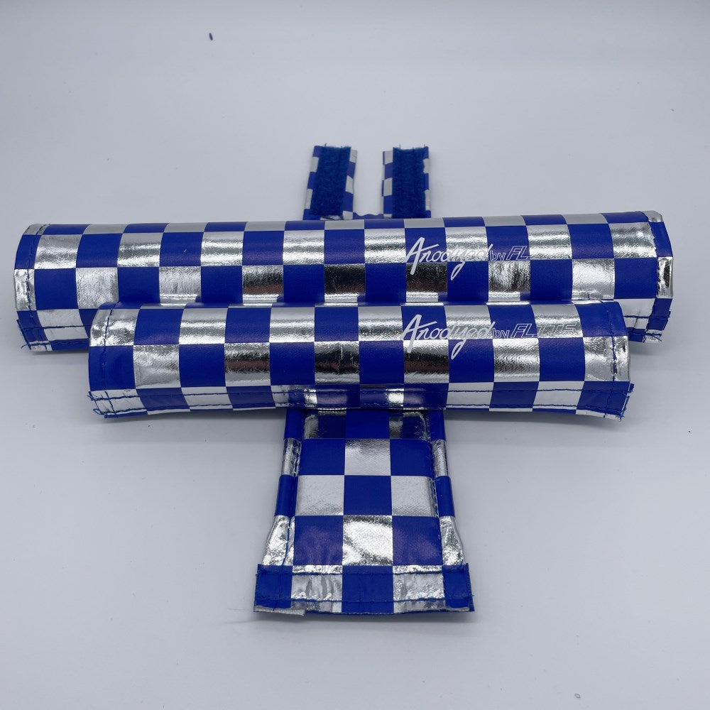 Anodized checkers by Flite BMX Pads padset 80's reproduction frame bar stem chrome blue