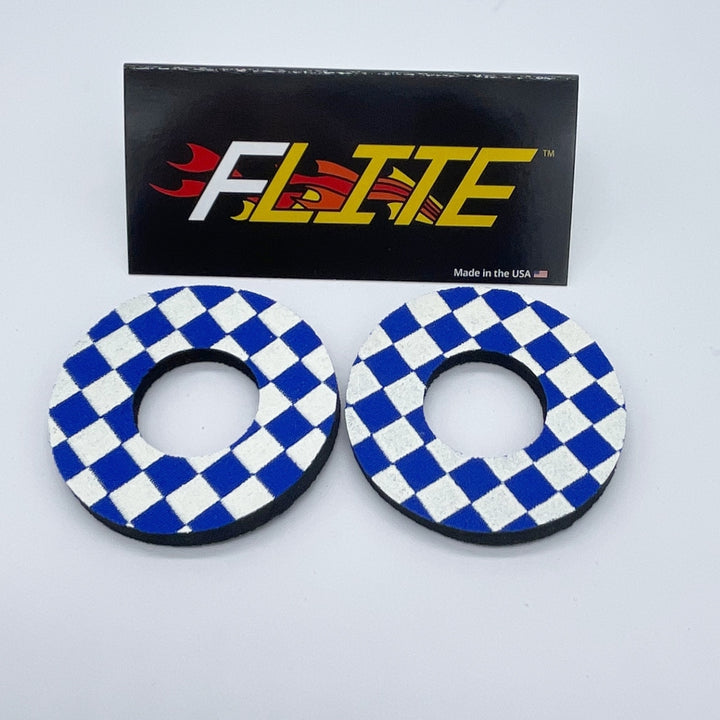 Checker Grip Donuts for MX BMX by Flite made in the USA neoprene sold as a pair blue and white