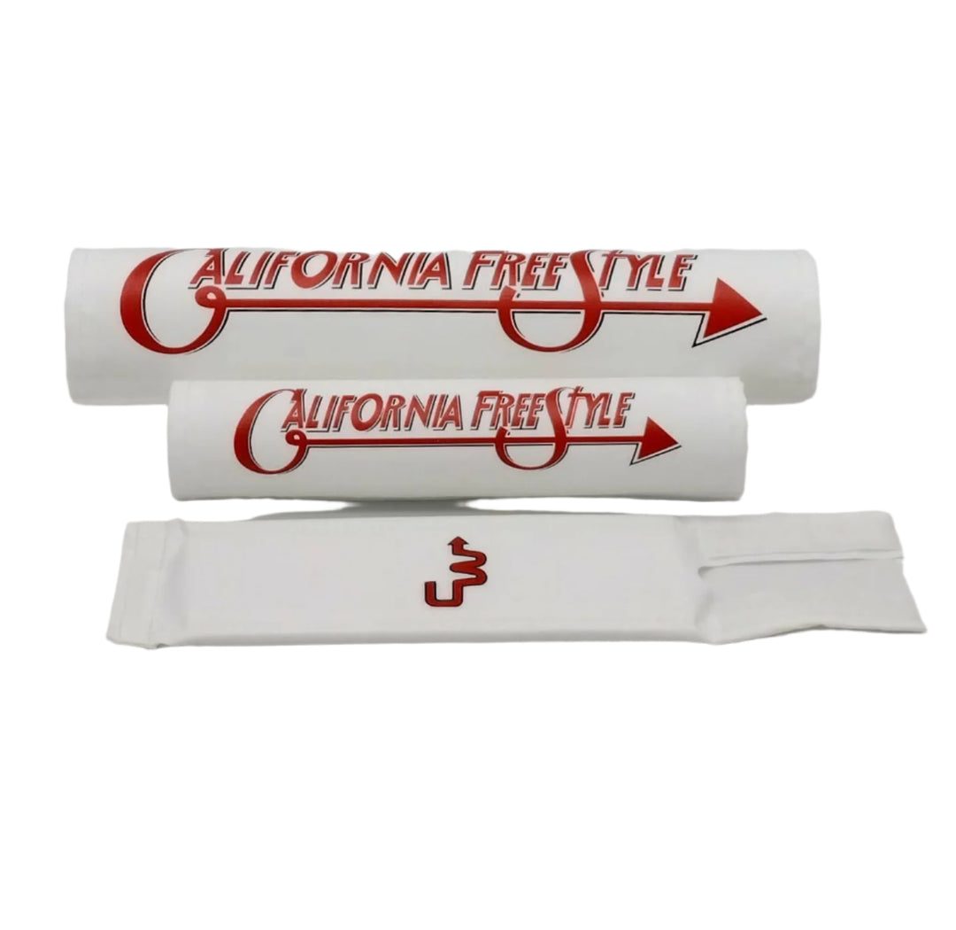 California FreeStyle BMX 3 piece Pad Set CW by Flite White textured nylon with Red logo reproduction of original art work