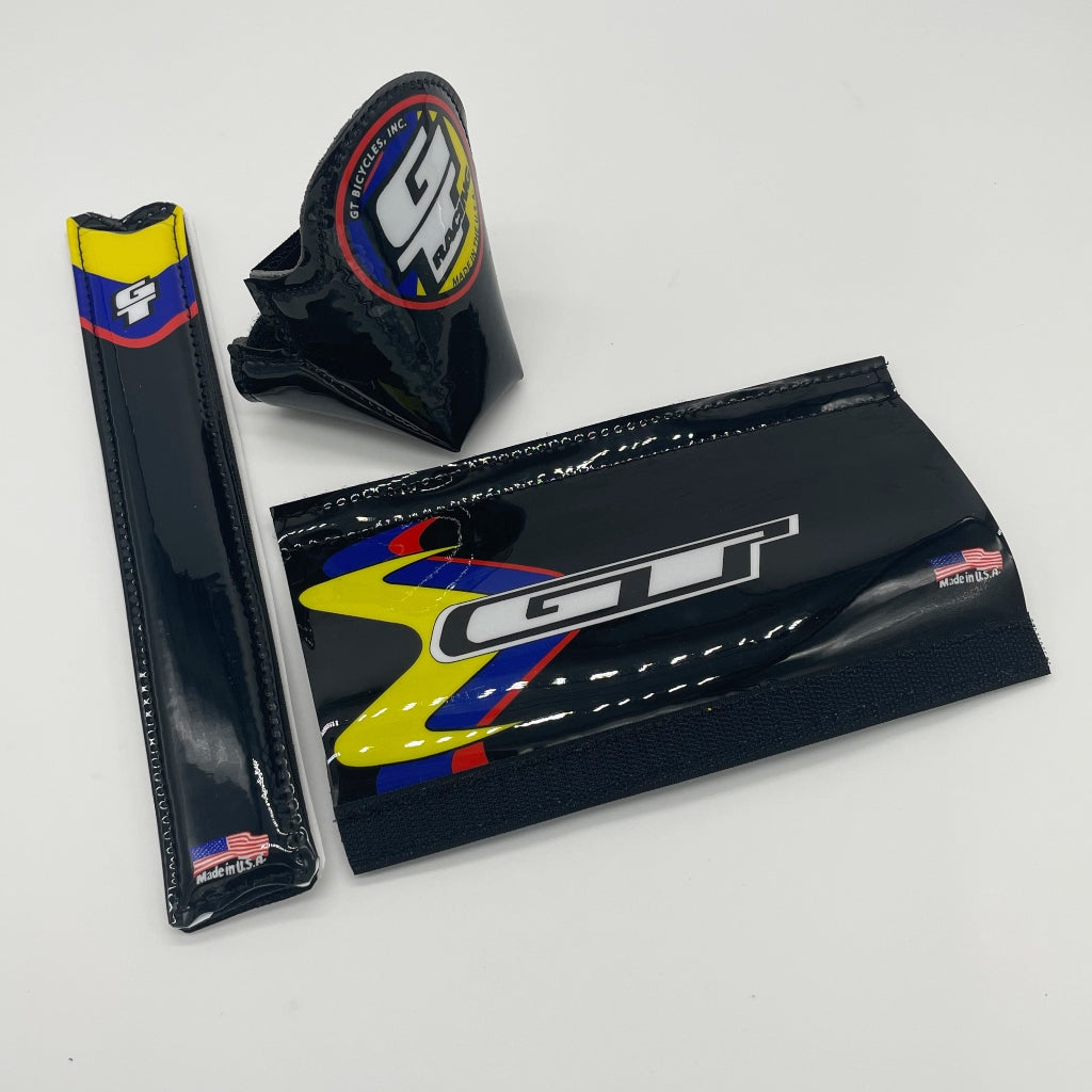 GT Speed Series BMX Pad Set by Flite glossy vinyl print 3 piece with double sided velcro
