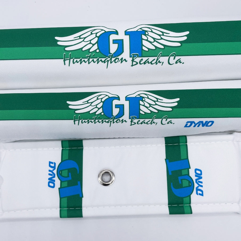 GT '86 - '88 Huntington Beach Pad Sets by Flite 3 piece set frame pad bar pad stem pad with grommet in stem for brake cable greens blue logo
