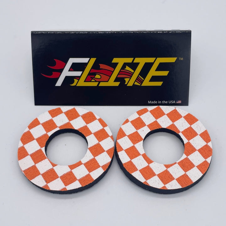 Checker Grip Donuts for MX BMX by Flite made in the USA neoprene sold as a pair orange and white