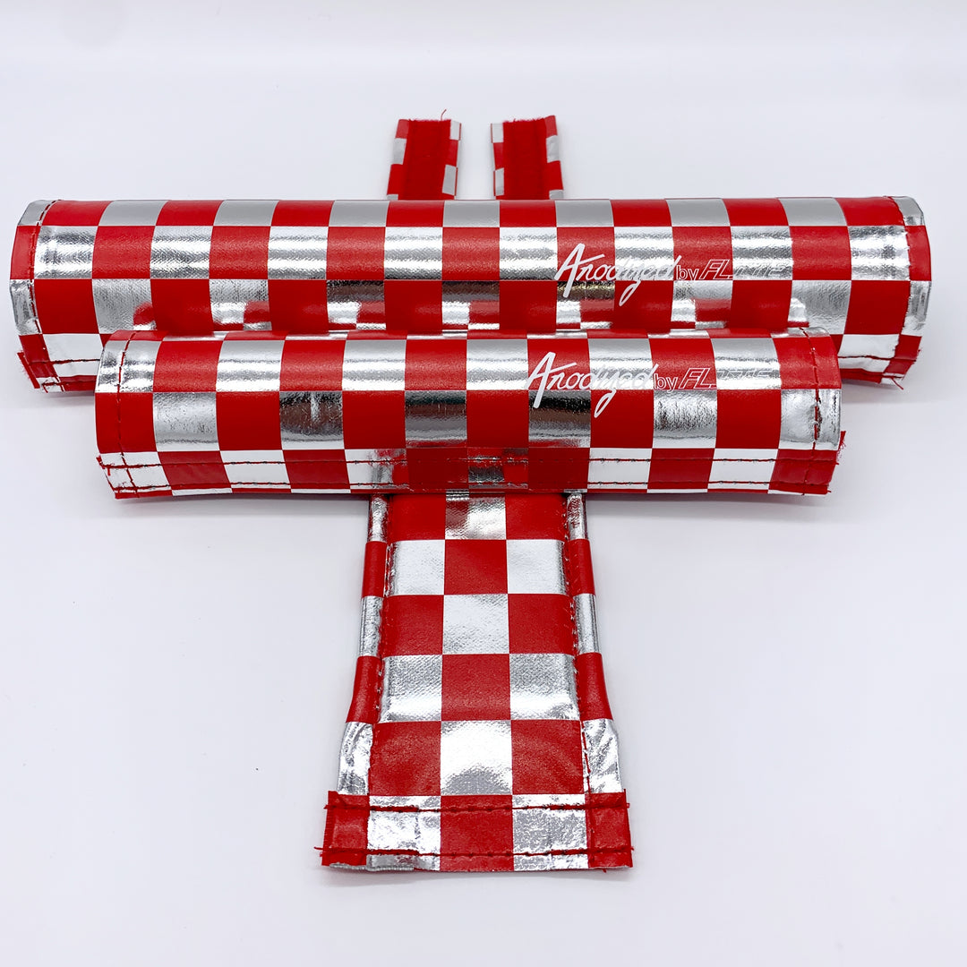 Anodized checkers by Flite BMX Pads padset 80's reproduction frame bar stem chrome red