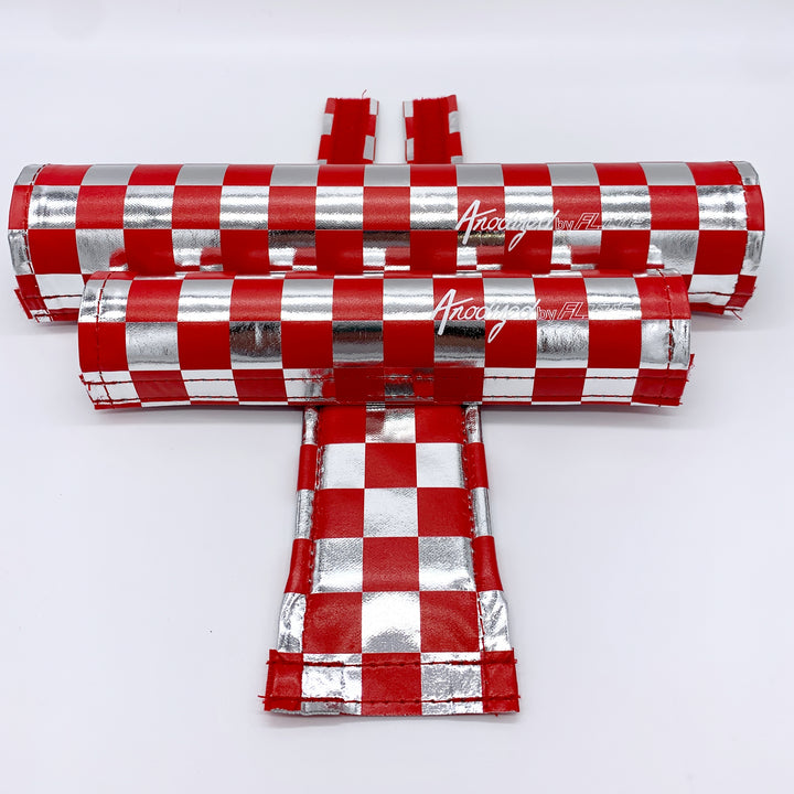 Anodized checkers by Flite BMX Pads padset 80's reproduction frame bar stem chrome red