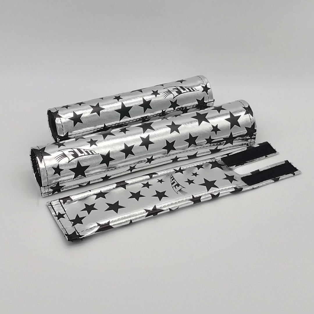 Anodized stars 3 piece Pad set padsets made by Flite chrome fabric printed star in black