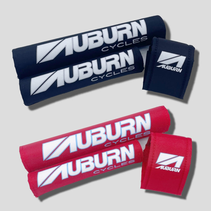 Auburn 3 piece bmx set by Flite late '80 logo printed on red or black textured nylon