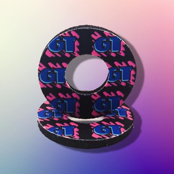 GT scribble donut pink blue on black with pink background