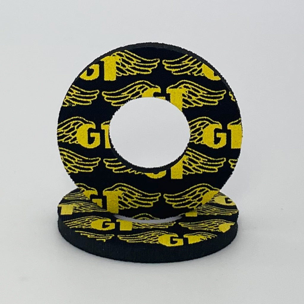 Grip Donuts GT Wings for BMX  MX by Flite Officially Licensed made in the USA Gary Turner sold in a pair screen printed on neoprene Black and yellow