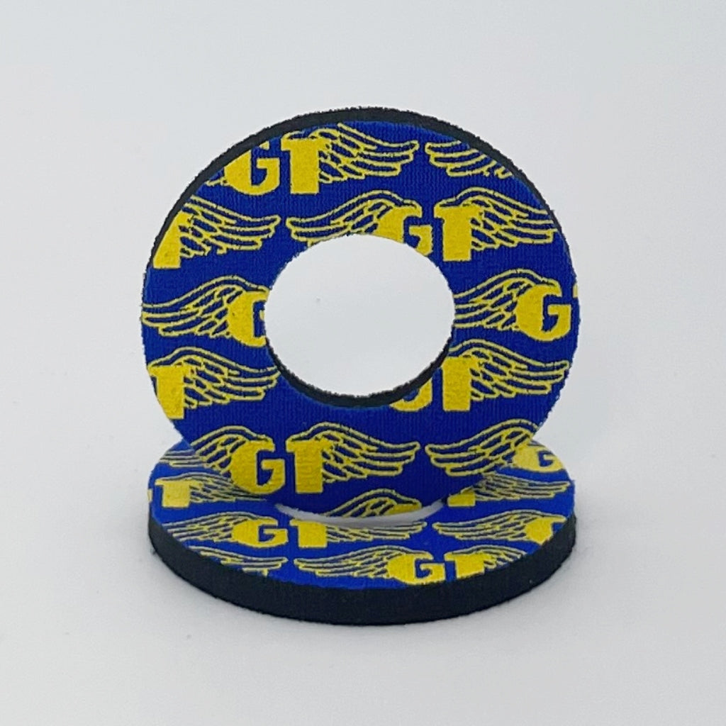 Grip Donuts GT Wings for BMX  MX by Flite Officially Licensed made in the USA Gary Turner sold in a pair screen printed on neoprene Royal Blue and yellow