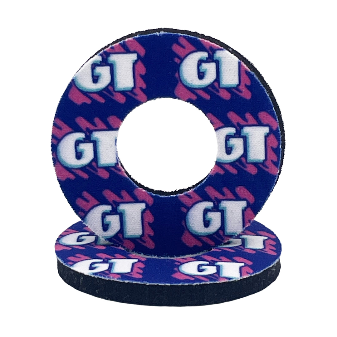GT Freestyle throwback grip donuts pink scribble with white GT logo blue/purple background