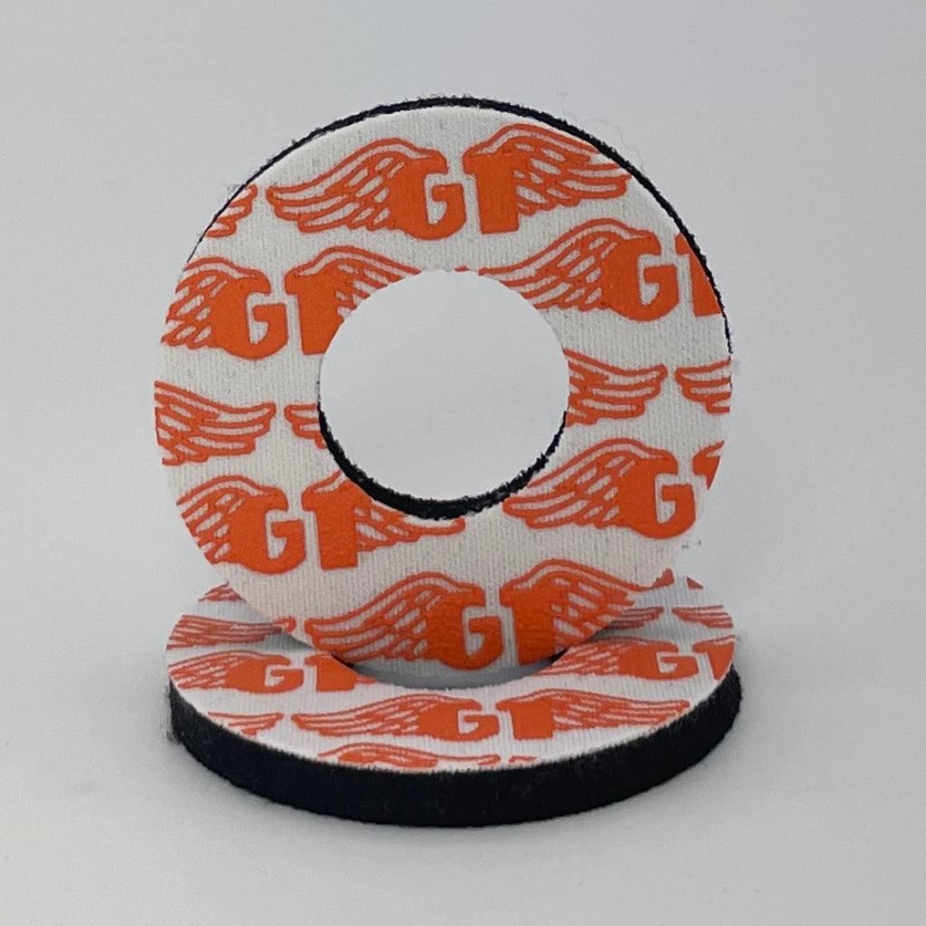 Grip Donuts GT Wings for BMX  MX by Flite Officially Licensed made in the USA Gary Turner sold in a pair screen printed on neoprene white and orange
