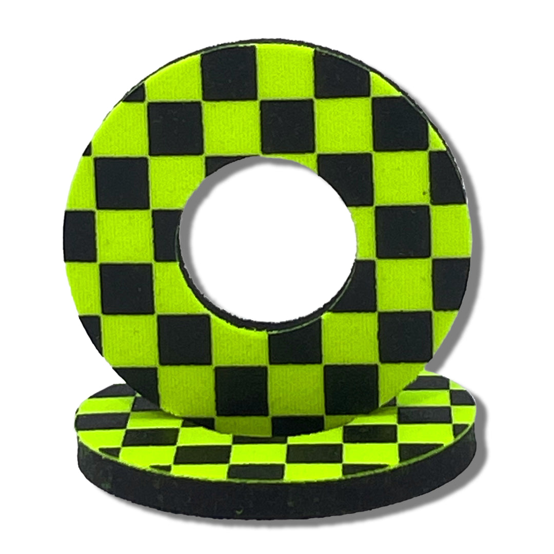 Checker Grip Donuts for MX BMX by Flite made in the USA neoprene sold as a pair black and electric yellow