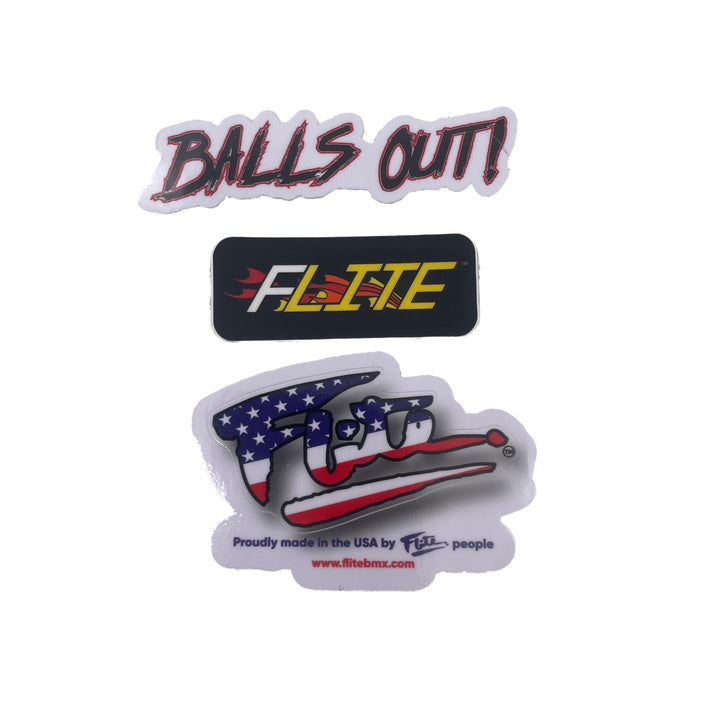 Stickers that come with Helltrack number plate 2 different ones, Balls out, Flite 