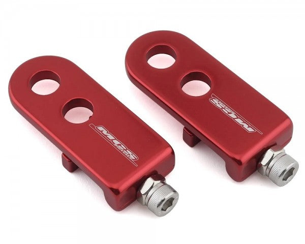 MCS 3/8" CHAIN TENSIONERS sold by Flite BMX in Red with MCS logo and Compatible with 3/8 inch and 10mm axles