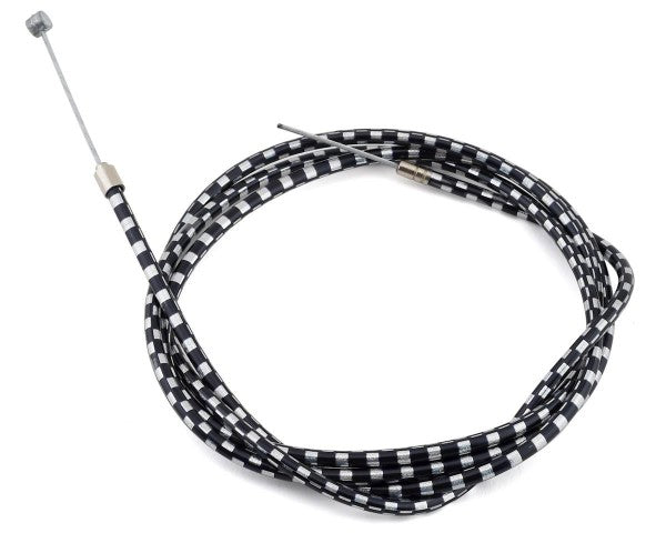 MCS Lightning Brake Cable in Black and Checker The wire is 65 inches long and the housing is 60 inches long - For front or rear brake systems. Cut to exact fit for front or rear brake - Barrel end will NOT work on road bikes with drop handlebarshrome Checker 