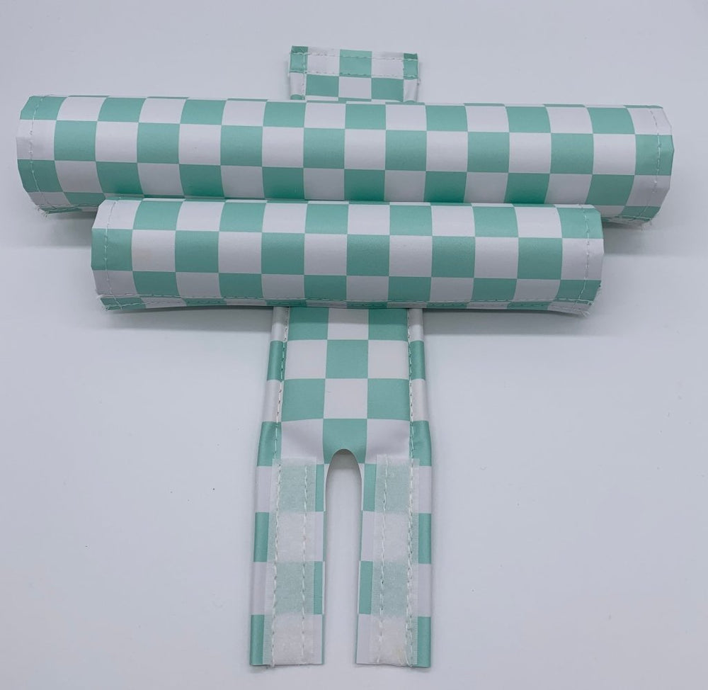 Checker pad set by Flite bar frame stem pad 80's 90's retro BMX made in the USA Maliblu Blue and white