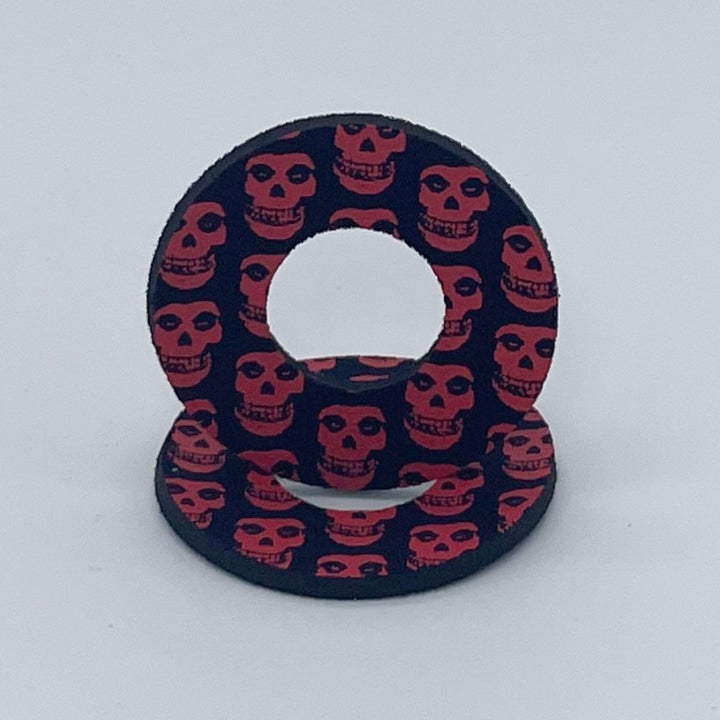 Grip donuts with red skulls on black neoprene for BMX and MX made by Flite BMX