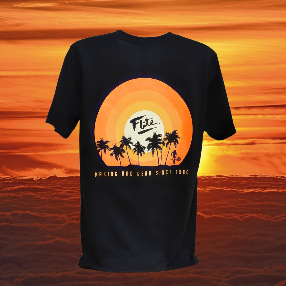 flite sunset t-shirt with sunset background