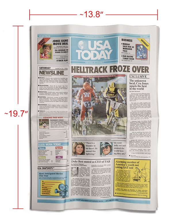 Helltrack Froze over newpaper front page print inside blank 