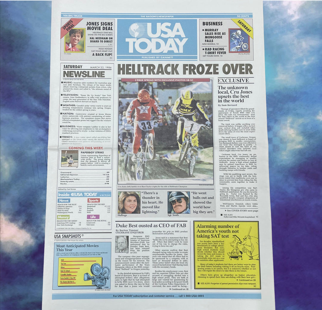 Helltrack froze over newspaper print. sold by FliteBMX rad news