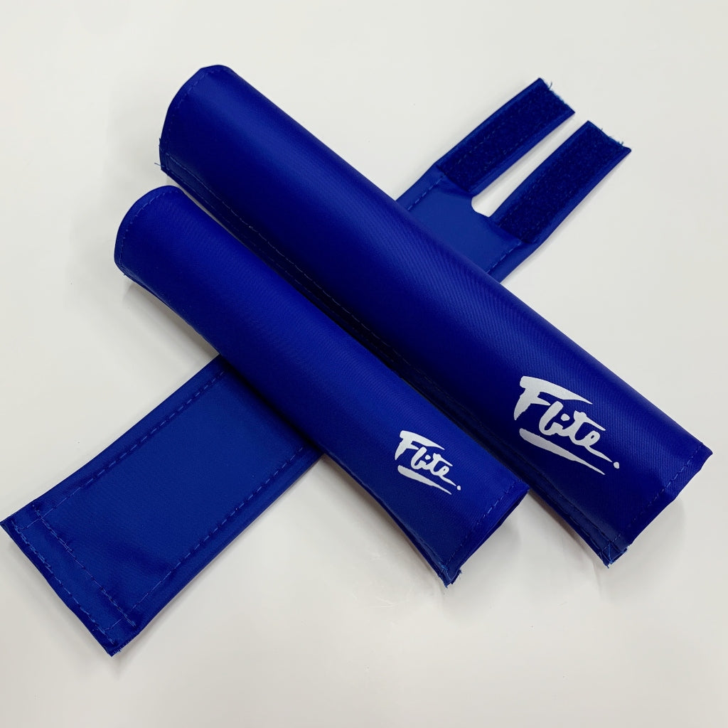 Satin finish nylon 80's logo pad set 3 piece pad sets Flite BMX Frame bar stem Blue with white logo