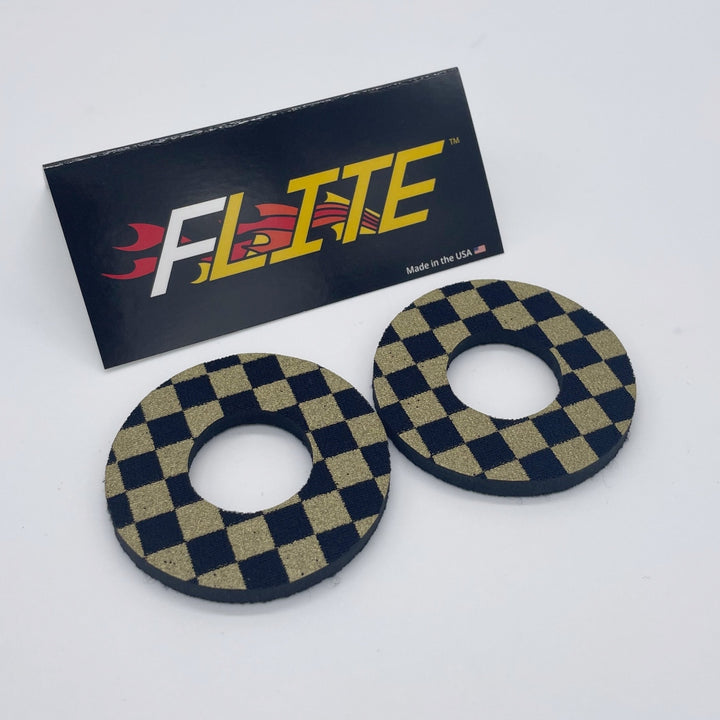 Anodized checker donuts for BMX MX by Flite made in the USA gold black neoprene