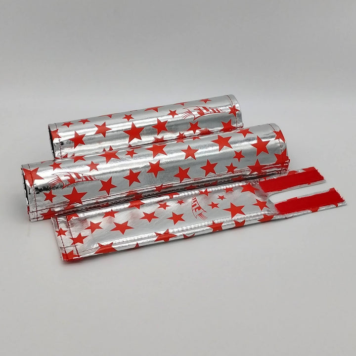 Anodized stars 3 piece Pad set padsets made by Flite chrome fabric printed star in red  frame stem bar pad included