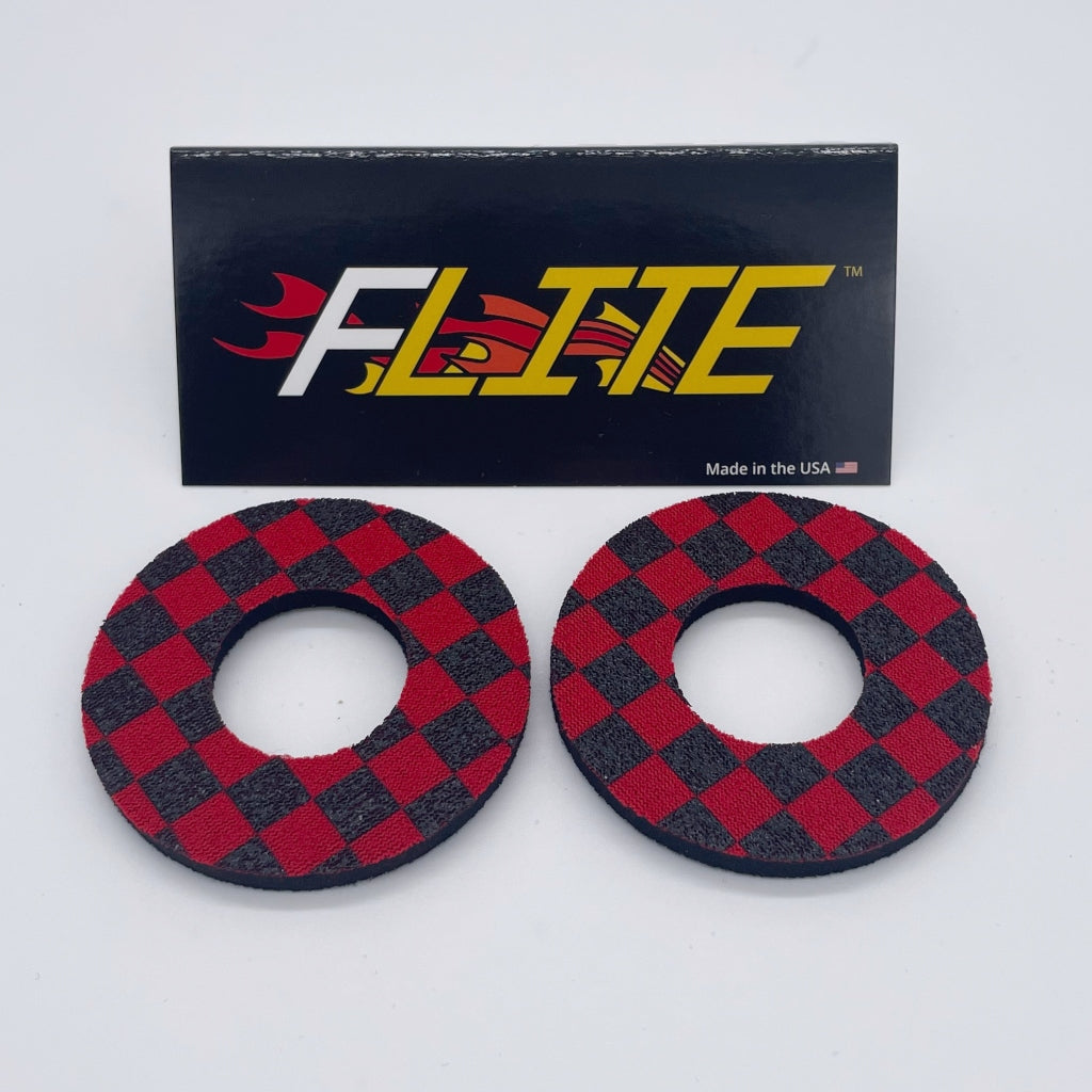 Checker Grip Donuts for MX BMX by Flite made in the USA neoprene sold as a pair black and red