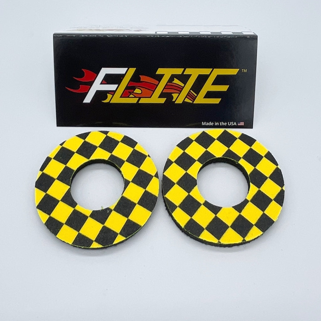 Checker Grip Donuts for MX BMX by Flite made in the USA neoprene sold as a pair black and yellow