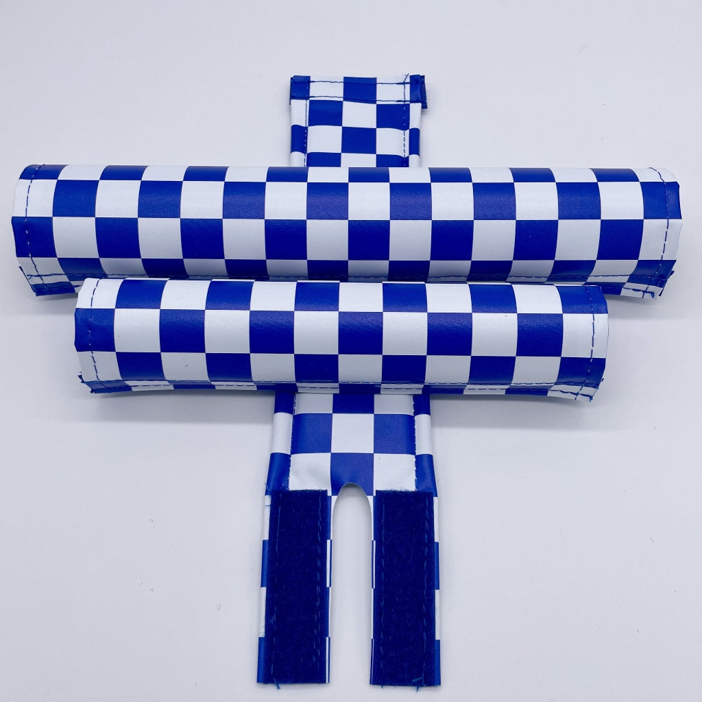 Checker pad set by Flite bar frame stem pad 80's 90's retro BMX made in the USA Blue and White