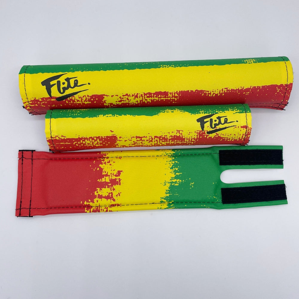 Bob Gnarly BMX Padset by Flite made in the USA textured nylon red green gold rasta