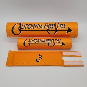 California FreeStyle BMX 3 piece BMX Pad Set CW by Flite Orange with Black logo reproduction of original art work