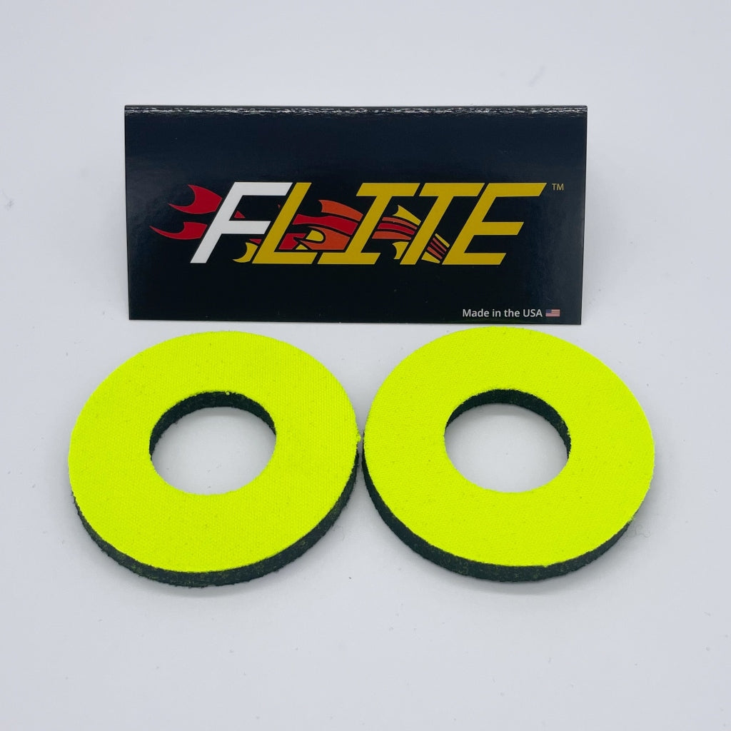 Solid Color Grip donuts for MX BMX sold in a pair made of neoprene by Flite made in the USA bright yellow