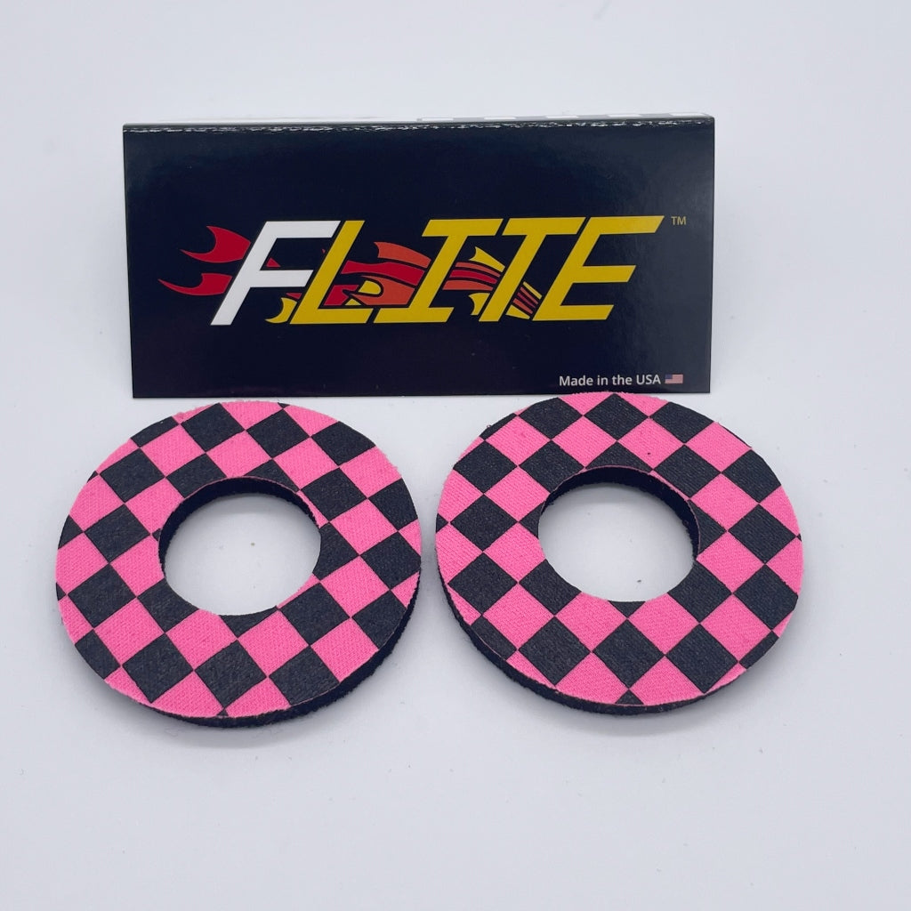 Checker Grip Donuts for MX BMX by Flite made in the USA neoprene sold as a pair black and pink hotpink