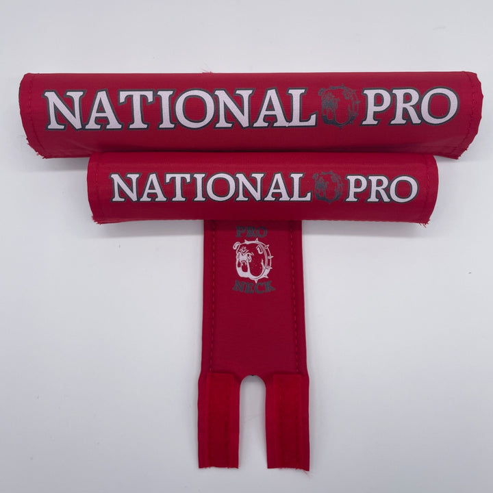National Pro BMX Pad sets by Flite 3 piece set frame bar stem pad textured nylon printed made in the USA Red with white logo